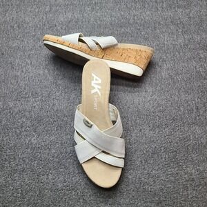 Anne Klein AK Sport Peggy Wedge Sandals Womens 10M White Cream Excellent Cork